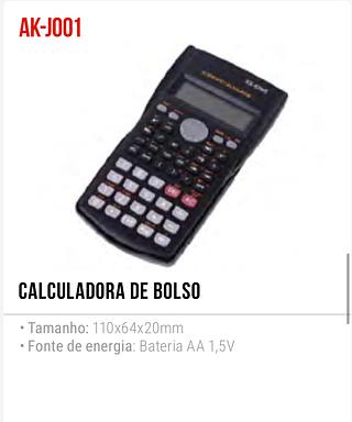 CALCULADORA DE BOLSO • Tamanho: 110x64x20mm • Fonte de energia: Bateria AA 1,5V