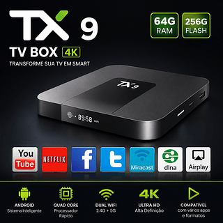 TX 9 TV BOX 4K TRANSFORME SUA TV EM SMART