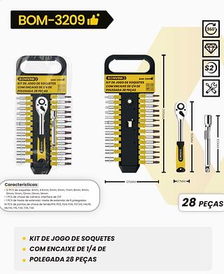 KIT DE JOGO DE SOQUETES COM ENCAIXE DE 1/4 DE POLEGADA 28 PEÇAS