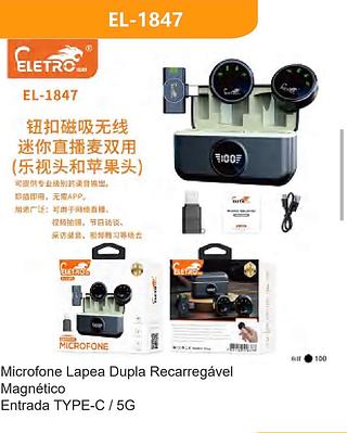 Microfone Lapela Dupla Recarregável Magnético Entrada TYPE-C / 5G