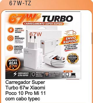 Carregador Super Turbo 67w Xiaomi Poco 10 Pro Mi 11 com cabo typec