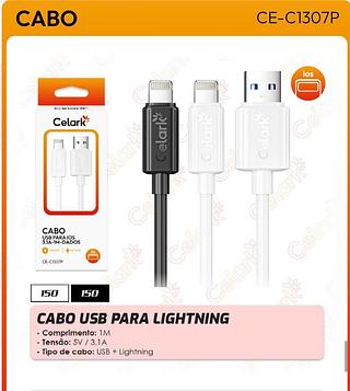CABO USB PARA LIGHTNING - Comprimento: 1M