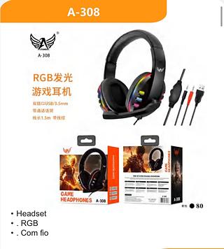 Headset •. RGB •. Com fio