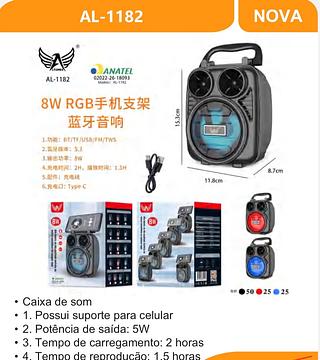 Caixa de som • 1. Possui suporte para celular • 2. Potência de saída: 5W