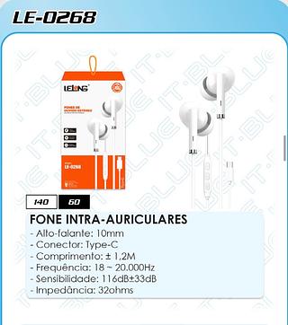 FONE INTRA-AURICULARES - Alto-falante: 10mm - Conector: Type-C