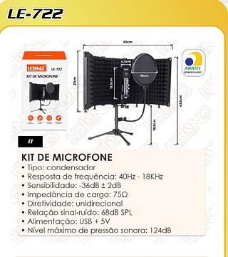KIT DE MICROFONE • Tipo: condensador • Resposta de frequência: 40Hz - 18KHz