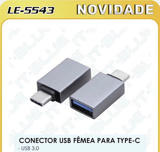 CONECTOR USB FÊMEA PARA TYPE-C - USB 3.0