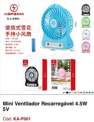 Mini Ventilador Recarregável 4.5W 5V
