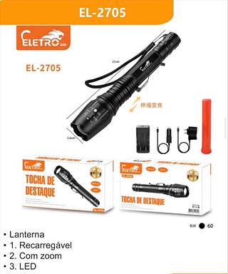 Lanterna • 1. Recarregável • 2. Com zoom • 3. LED