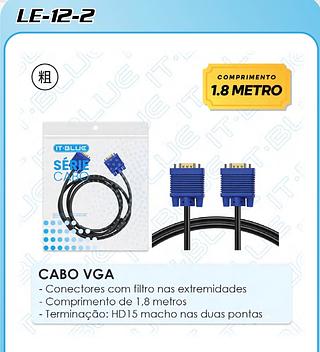 CABO VGA - Conectores com filtro nas extremidades - Comprimento de 1,8 metros