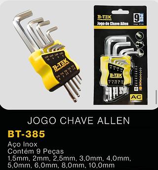 JOGO CHAVE ALLEN Aço Inox Contém 9 Peças