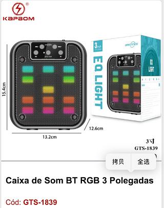 Caixa de Som BT RGB 3 Polegadas
