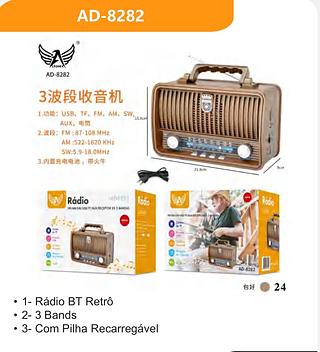 1- Rádio BT Retrô • 2- 3 Bands • 3- Com Pilha Recarregável