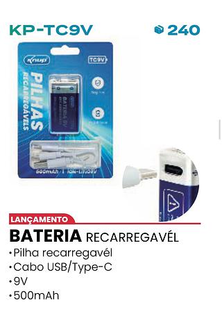 BATERIA RECARREGAVÉL • Pilha recarregavél • Cabo USB/Type-C