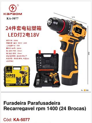 Furadeira Parafusadeira Recarregavel rpm 1400 (24 Brocas)18V