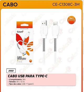 CABO USB PARA TYPE-C - Comprimento: 3M