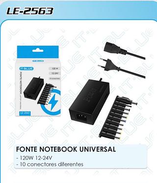 FONTE NOTEBOOK UNIVERSAL - 120W 12-24V - 10 conectores diferentes