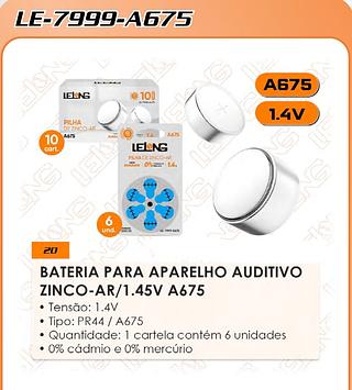 BATERIA PARA APARELHO AUDITIVO ZINCO-AR/1.45V A675