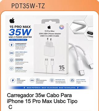 Carregador 35w Cabo Para iPhone 15 Pro Max Usbc Tipo C