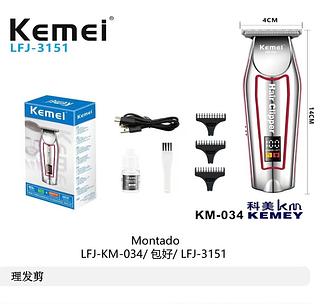 ￼Máquina de Acabamento Kemei KM-034 | Profissional | Lâmina T | LCD | Sem Fio | USB-C