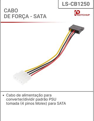 Cabo de alimentação para converter/dividir padrão PSU tomada (4 pinos Molex) para SATA