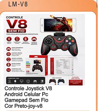 Controle Joystick V8 Android Celular Pc Gamepad Sem Fio Cor Preto-joy-v8