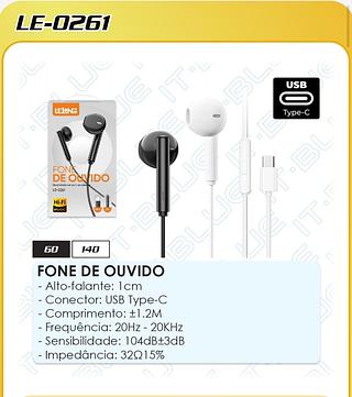 FONE DE OUVIDO - Alto-falante: 1cm - Conector: USB Type-C