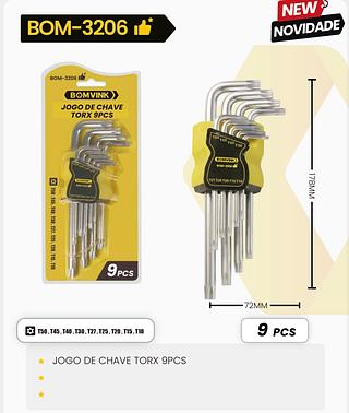 JOGO DE CHAVE TORX 9PCS