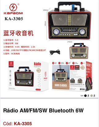 Rádio AM/FM/SW Bluetooth 6W