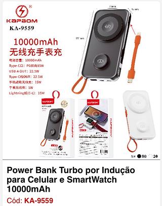 Power Bank Turbo por Indução para Celular e SmartWatch 10000mAh
