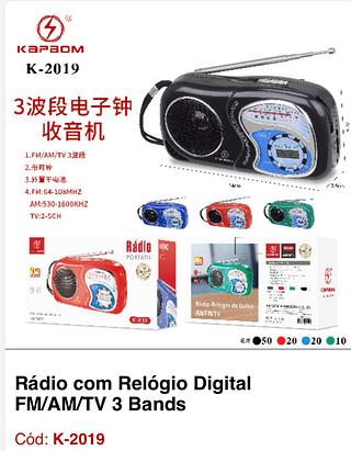 Rádio com Relógio Digital FM/AM/TV 3 Bands