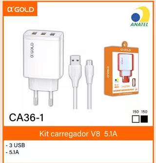 Kit carregador V8 5.1A- 3 USB