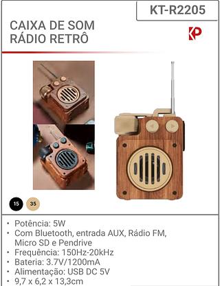 CAIXA DE SOM RÁDIO RETRÔ 9,7 x 6,2 x 13,3cm