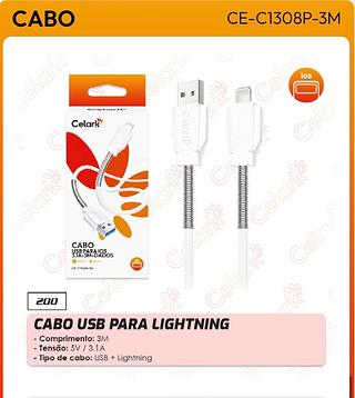 CABO USB PARA LIGHTNING - Comprimento: 3M