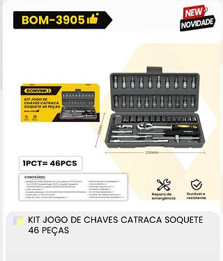 KIT JOGO DE CHAVES CATRACA SOQUETE 46 PEÇAS
