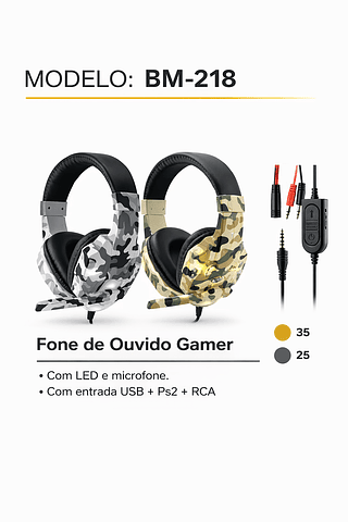 HEADSET GAMER COM LED P\PC + ADAPTADOR PARA CELULAR