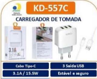 CARREGADOR DE TOMADA Cabo Tipo-C 3.1A / 15.5W 3 Saída USB