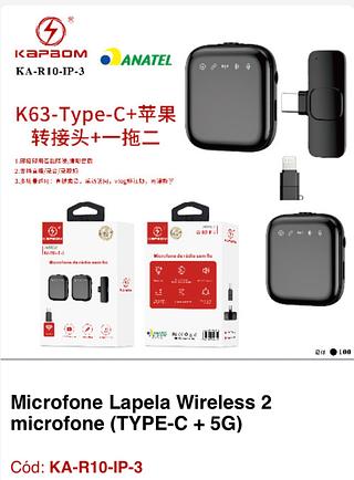 Microfone Lapela Wireless 2 microfone (TYPE-C + 5G)