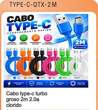Cabo type-c turbo groso 2m 2.0a clorido
