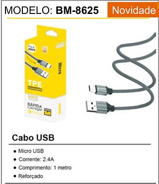 Micro USB • Corrente: 2.4A • Comprimento: 1 metro