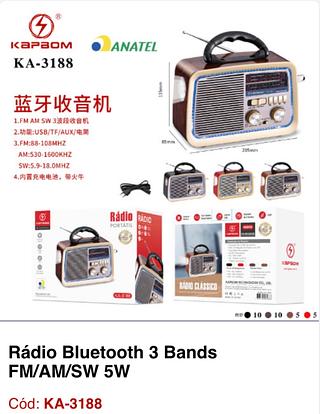 Rádio Bluetooth 3 Bands FM/AM/SW 5W