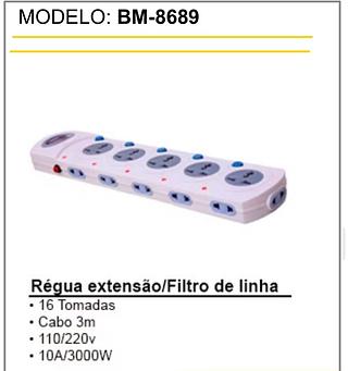 Régua extensão/Filtro de linha • 16 Tomadas • Cabo 3m