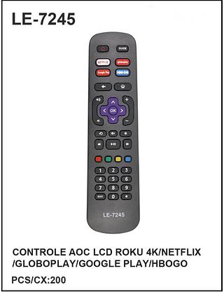 CONTROLE AOC LCD ROKU 4K/NETFLIX /GLOBOPLAY/GOOGLE PLAY/HBOGO