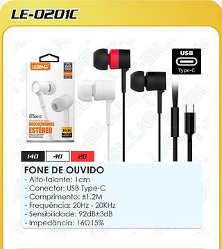 FONE DE OUVIDO - Alto-falante: 1cm - Conector: USB Type-C