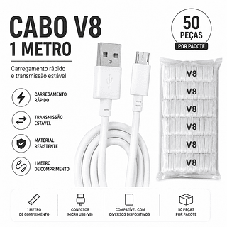 ￼Atacado Kit 50 Cabos USB V8 ( 50 )Unidades