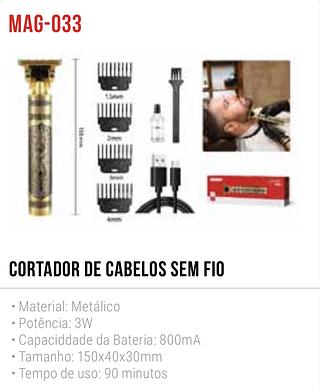 CORTADOR DE CABELOS SEM FIO Material: Metálico