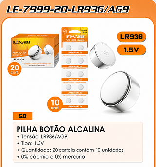PILHA BOTÃO ALCALINA AG9/LR936/394/194/LR45