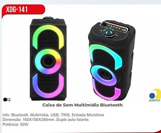 Caixa de Som Multimídia Bluetooth Info: Bluetooth, Multimídia, USB, TWS, Entrada Microfone Dimensão: 160X156X380mm. Duplo auto falante. Potência: 50W