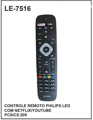 CONTROLE REMOTO PHILIPS LED COM NETFLIX/YOUTUBE