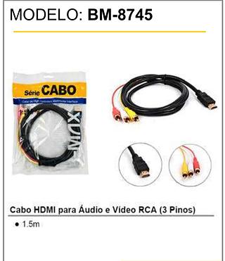 Cabo HDMI para Áudio e Vídeo RCA (3 Pinos) • 1.5m